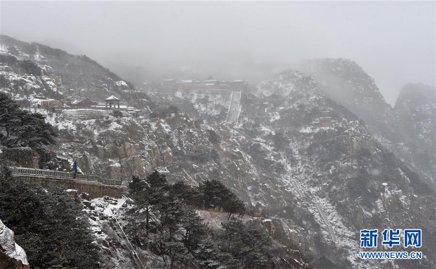 泰山迎降雪 美若水墨画