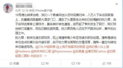酒后辱骂、殴打上港球迷 原申花球员姚力君被刑